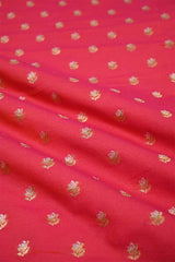 Reddish Pink Banarasi Silk Fabric with Floral Gold Zari Work