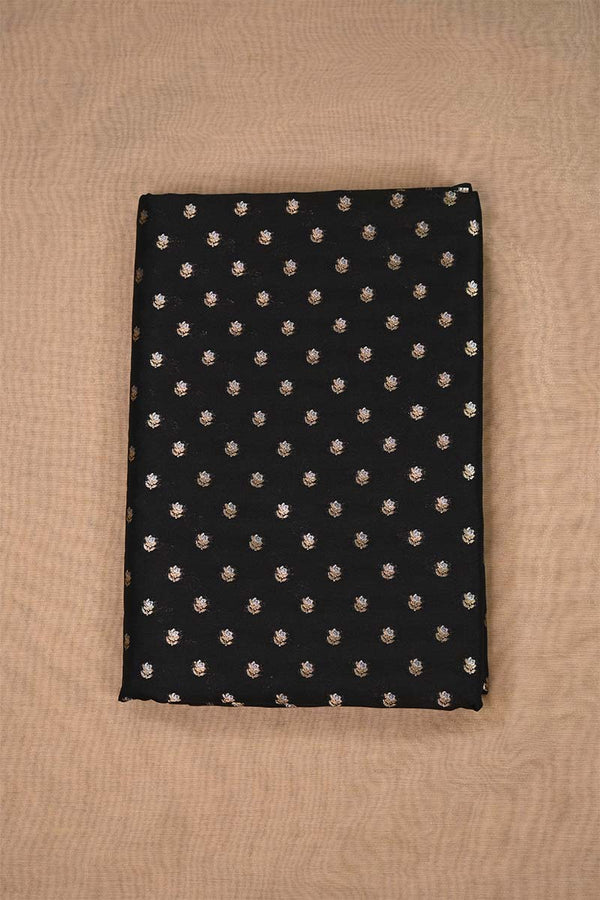 Black Banarasi Silk Fabric with Floral Gold Zari Work