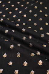 Black Banarasi Silk Fabric with Floral Gold Zari Work