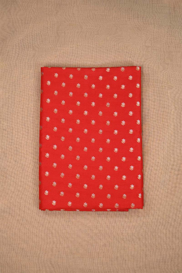 Red Banarasi Silk Fabric with Floral Gold Zari Work