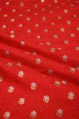 Red Banarasi Silk Fabric with Floral Gold Zari Work