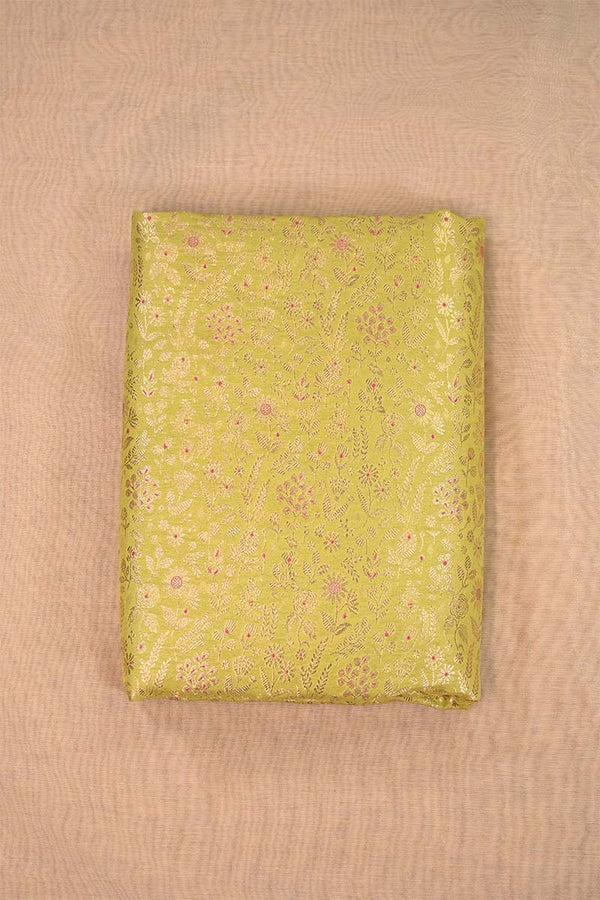 Lime Green Banarasi Silk Fabric with Meenakari Floral Jaal Design