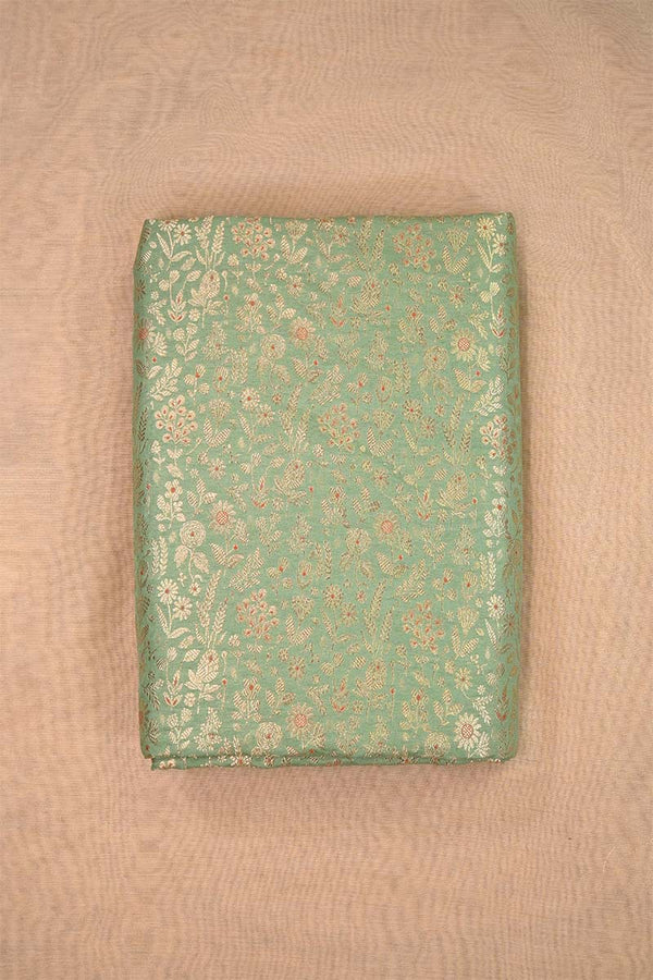 Pista Green Banarasi Silk Fabric with Meenakari Floral Jaal Design