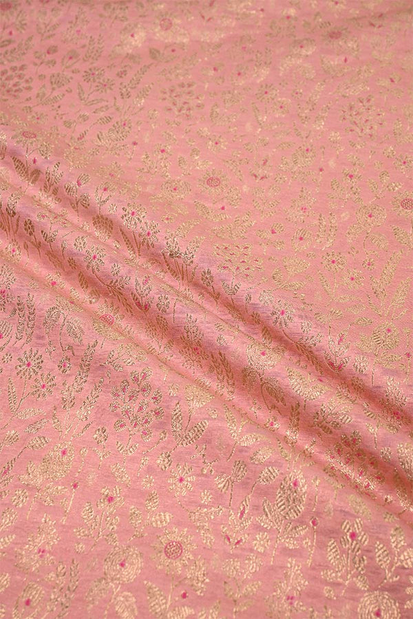 Pink Banarasi Silk Fabric with Meenakari Floral Jaal Design