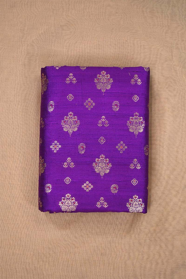 Purple Raw Silk Fabric with Zari Meenakari Work