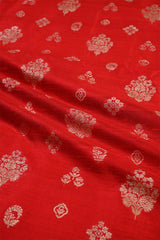 Red Raw Silk Fabric with Zari Meenakari Work