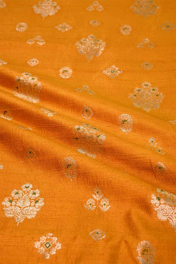 Mustard Yellow Raw Silk Fabric with Zari Meenakari Work
