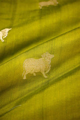 Green Chiniya Banarasi Silk Fabric with Pichwai Motifs
