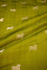 Green Chiniya Banarasi Silk Fabric with Pichwai Motifs