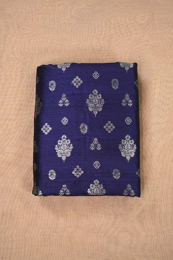 Blue Raw Silk Fabric with Zari Meenakari Work