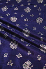 Blue Raw Silk Fabric with Zari Meenakari Work