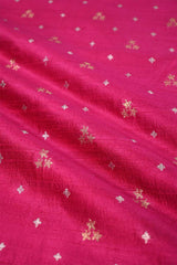 Pink Raw Silk Fabric with Gold and Silver Motifs