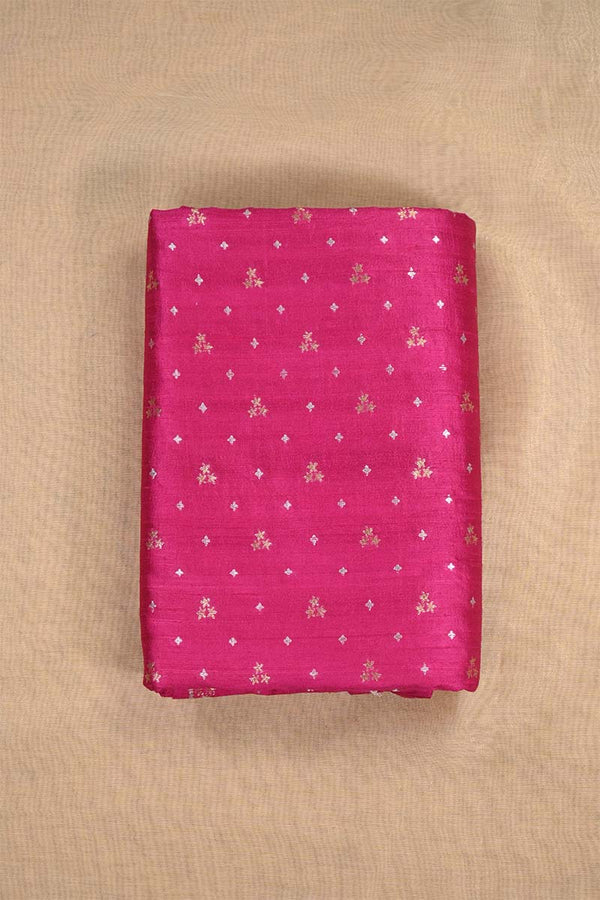 Pink Raw Silk Fabric with Gold and Silver Motifs