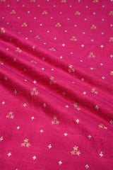 Pink Raw Silk Fabric with Gold and Silver Motifs