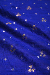 Royal Blue Raw Silk Fabric with Gold and Silver Motifs