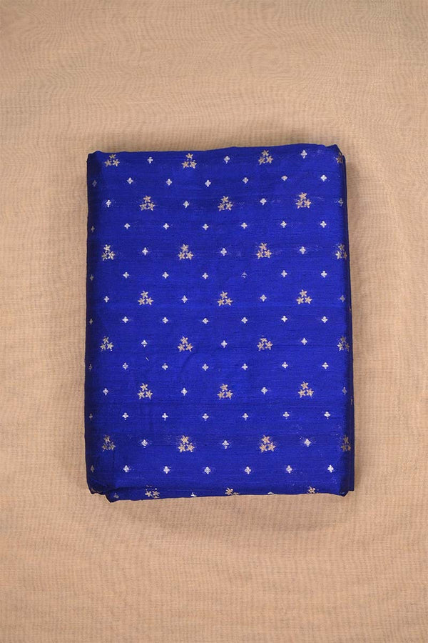 Royal Blue Raw Silk Fabric with Gold and Silver Motifs