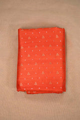 Orange Raw Silk Fabric with Gold and Silver Motifs