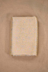 Butter Yellow Banarasi Chiniya Silk Fabric with Multicolor Floral Meenakari Work