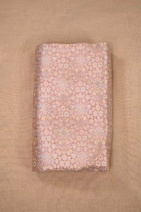 Peach Banarasi Chiniya Silk Fabric with Multicolor Floral Meenakari Work