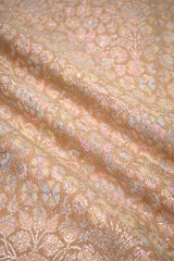 Sandalwood Peach Banarasi Chiniya Silk Fabric with Multicolor Floral Meenakari Work