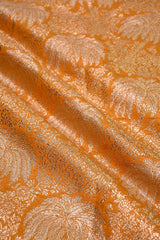 Mustard Yellow Banarasi Silk Fabric with Floral Jaal Palm Tree Motifs