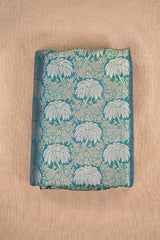 Teal Blue Banarasi Silk Fabric with Floral Jaal Palm Tree Motifs