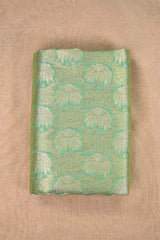 Light Green Banarasi Silk Fabric with Floral Jaal Palm Tree Motifs