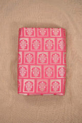 Pink Banarasi Silk Fabric with Floral Ornament Pattern