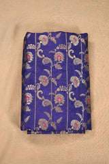 Dark Blue Banarasi Silk Fabric with Floral motifs