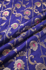Dark Blue Banarasi Silk Fabric with Floral motifs