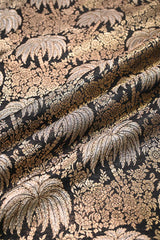 Black Banarasi Silk Fabric with Floral Jaal Palm Tree Motifs
