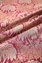 Wine Banarasi Silk Fabric with Floral Jaal Palm Tree Motifs