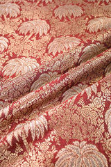 Maroon Banarasi Silk Fabric with Floral Jaal Palm Tree Motifs