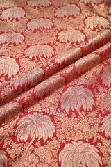 Red Banarasi Silk Fabric with Floral Jaal Palm Tree Motifs