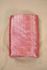 Peach Banarasi Silk Fabric with Gold & Silver Zari Geometric Motifs