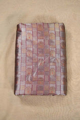 Wine Banarasi Silk Fabric with Gold & Silver Zari Geometric Motifs