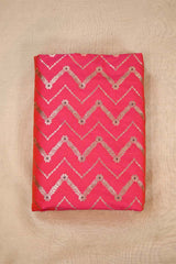 Pink Banarasi Silk Fabric with Zig-Zag Zari Stripes