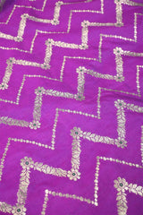 Violet Banarasi Silk Fabric with Zig-Zag Zari Stripes