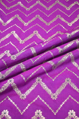 Violet Banarasi Silk Fabric with Zig-Zag Zari Stripes