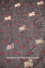 Grey Chiniya Silk Bandhani Fabric with Gold Zari Pichwai Motifs