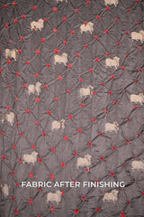 Grey Chiniya Silk Bandhani Fabric with Gold Zari Pichwai Motifs