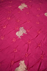 Pink Silk Bandhani Fabric with Gold Zari Pichwai Motifs