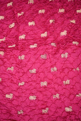 Pink Silk Bandhani Fabric with Gold Zari Pichwai Motifs