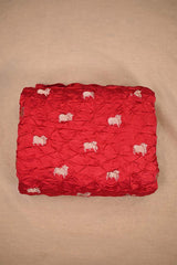 Red Chiniya Silk Bandhani Fabric with Gold Zari Pichwai Motifs