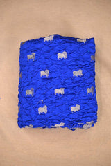 Royal Blue Chiniya Silk Bandhani Fabric with Gold Zari Pichwai Motifs