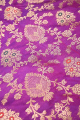 Magenta Banarasi Silk Brocade Fabric with Gold Zari Floral Motifs