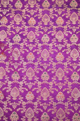 Magenta Banarasi Silk Brocade Fabric with Gold Zari Floral Motifs