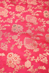 Shimmer Pink Banarasi Silk Brocade Fabric with Gold Zari Floral Motifs