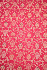 Shimmer Pink Banarasi Silk Brocade Fabric with Gold Zari Floral Motifs