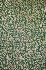 Bottle Green Banarasi Silk Brocade with Gold Zari Floral Motifs